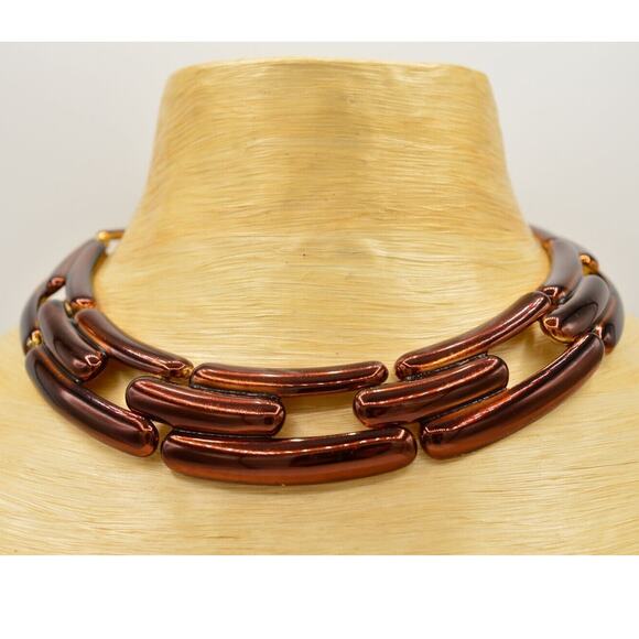 Givenchy Vintage Collar Necklace Metallic Chocolate Bronzed Chunky Signed Bin3